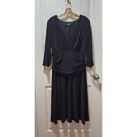 Nine West Women's Black 3/4 Sleeve Wrap Ruched Dress Size 16 NWT! MSRP $69 - Picture 3 of 8